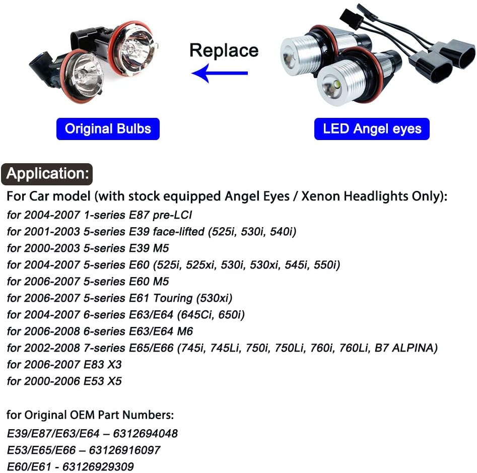 LED крушки Angel Eyes 12V/24V бяла светлина за BMW – Canbus, без грешки