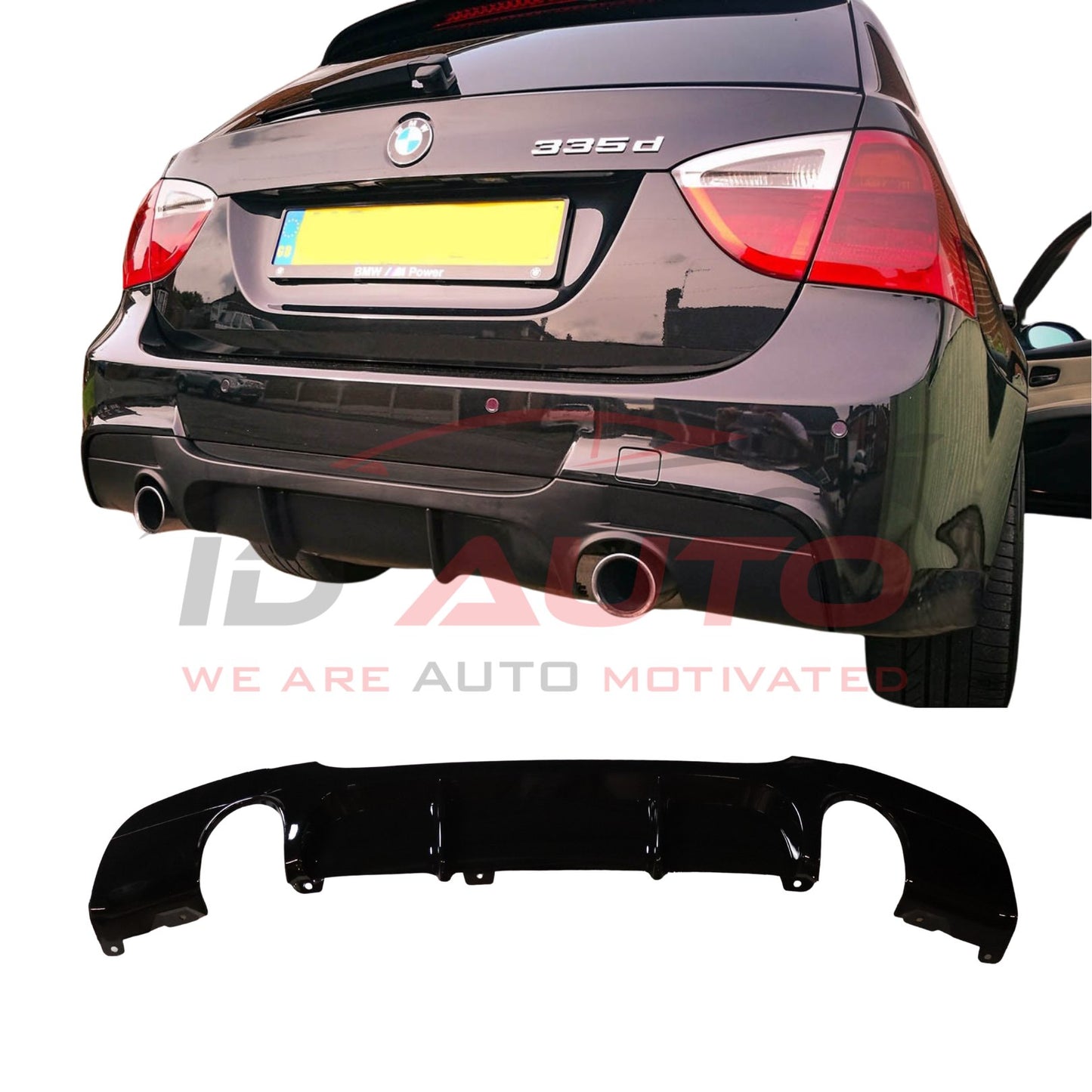 Заден двоен дифузьор – BMW 3 Series E90/E91 (2005–2011), за M-Tech броня, черен гланц