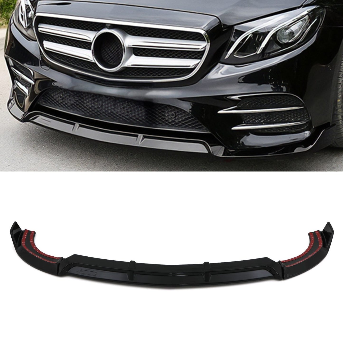 Преден лип спойлер – Mercedes E-Class W213 (2016–2020), черен гланц
