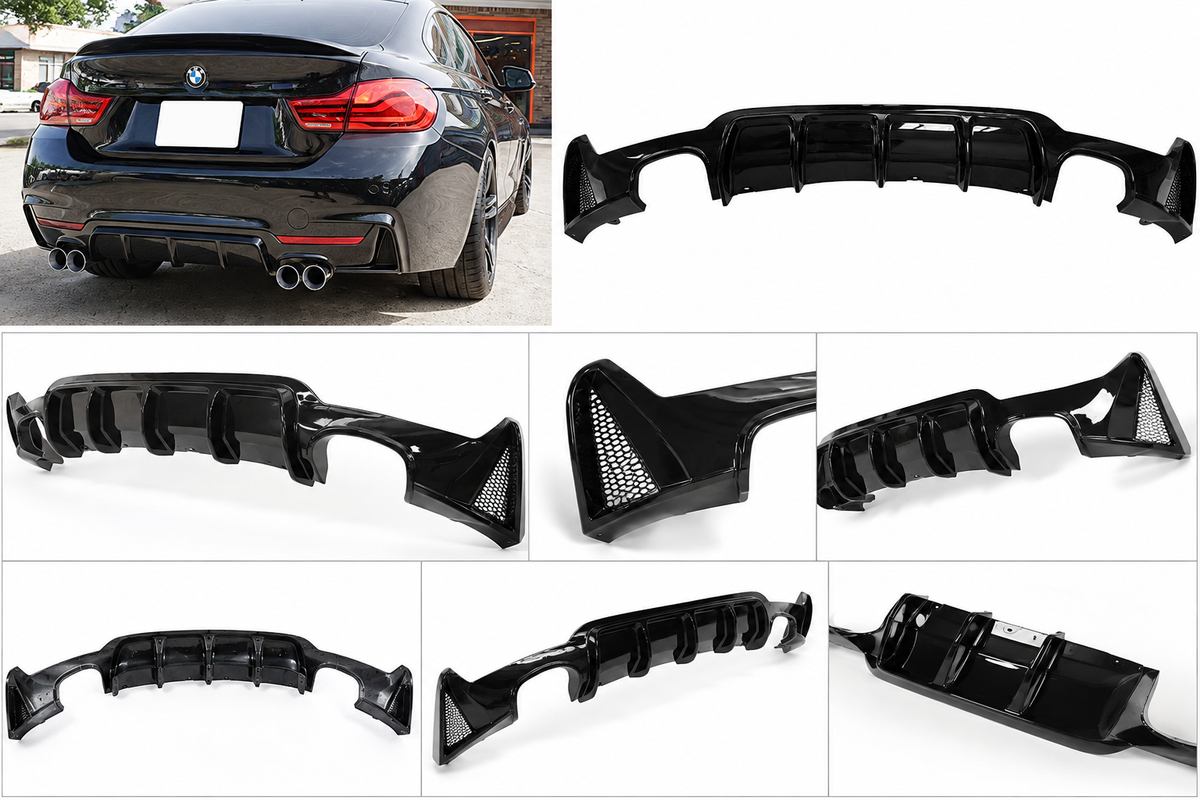 Заден двоен оребрен дифузьор за BMW 4 Series F32 / F36 M Sport – черен гланц