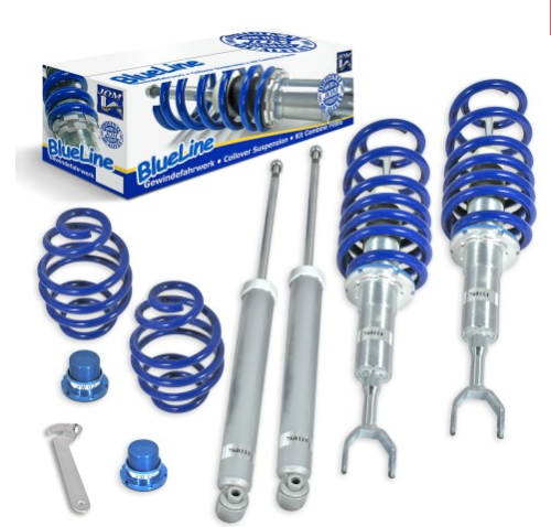 Регулируемо спортно окачване JOM BlueLine Coilover Kit, подходящо за Audi A6 (4B), вкл. Avant, година 04.1997-2004, без 4х4