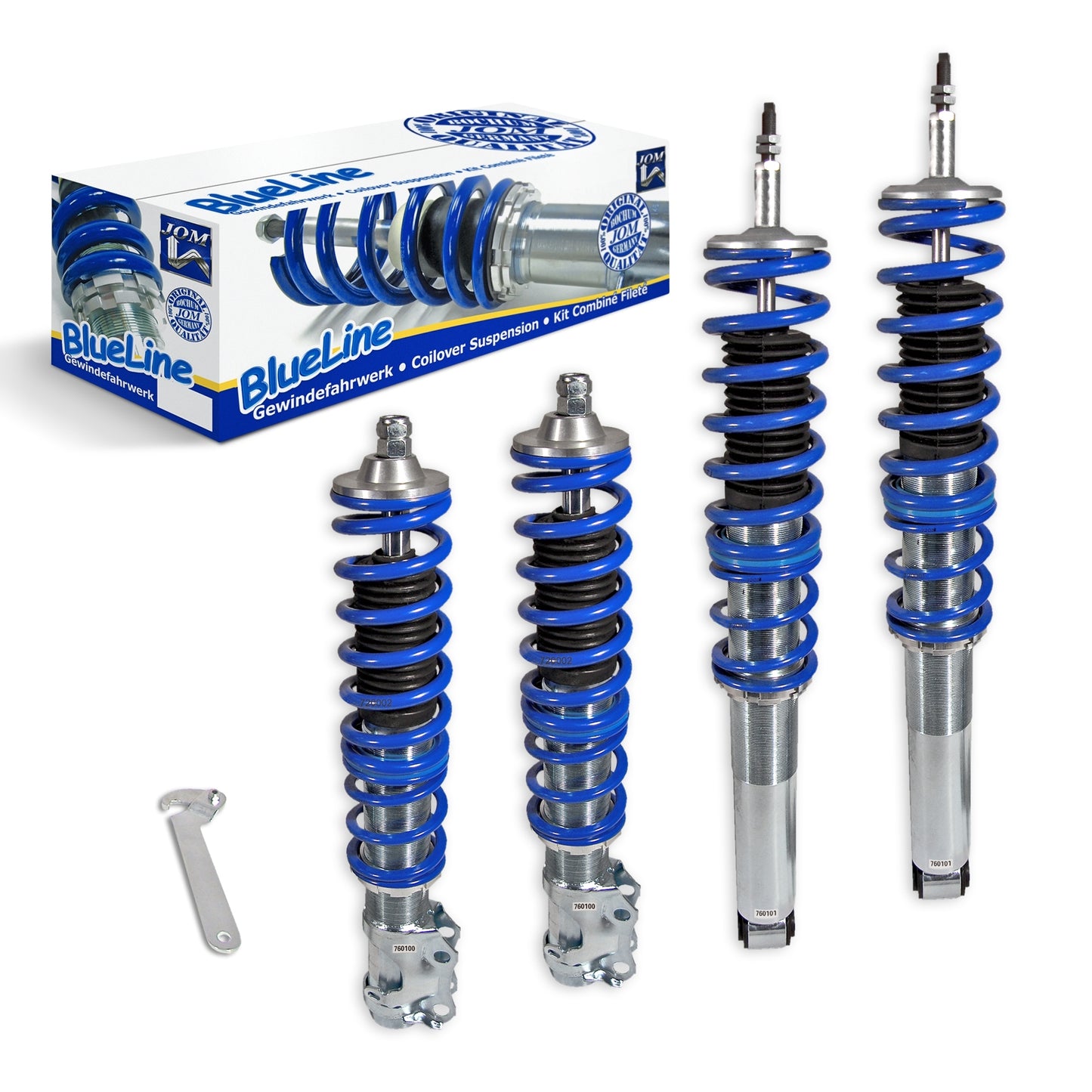 Регулируемо спортно окачване JOM BlueLine за VW Golf 3, Vento 10.91-9.97 (1HXO) и Golf 3 Cabrio (1EXO), без 4х4 и Variant