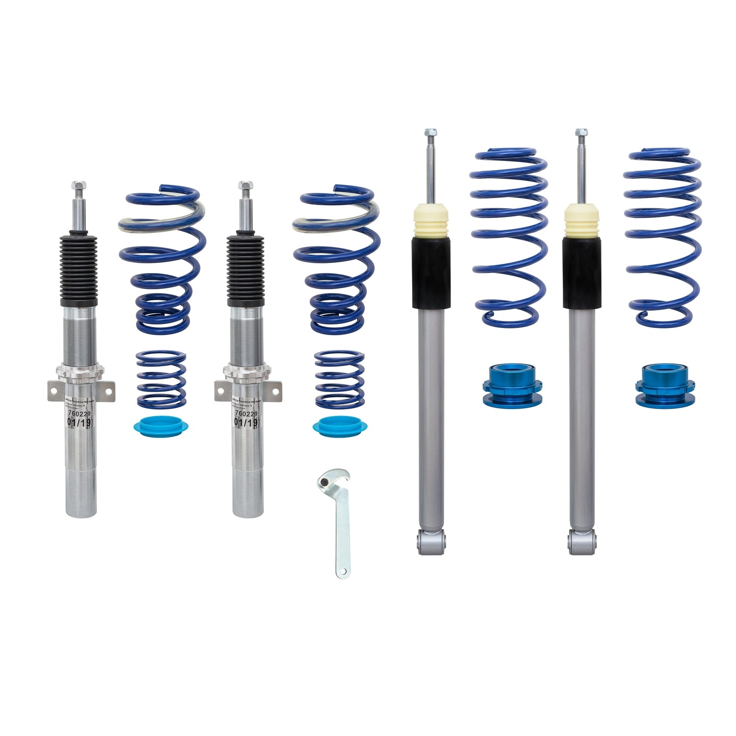 Регулируемо спортно окачване JOM BlueLine Coilover Kit, подходящо за Gewindefahrwerk Audi A1 Sportback Typ GB 25 TFSI/ 30 TFSI/ 35 TFSI/ 40 TFSI, 18