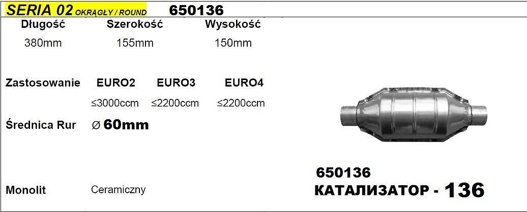 Катализатор за двигател до 3000 куб. - ф60 с дължина 380мм