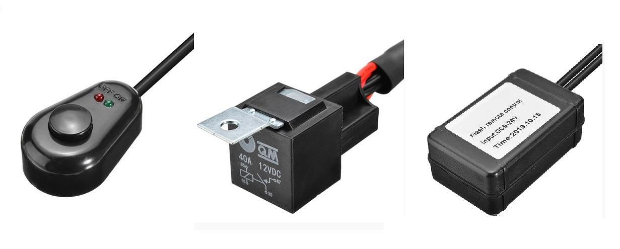 Комплект окабеляване (инсталация) с ДИСТАНЦИОННО за LED бар, крушки, фарове, халогени