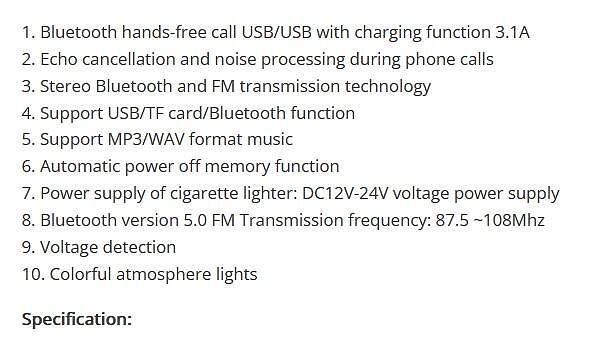 FM Трансмитер LED Bluetooth 12-24V
