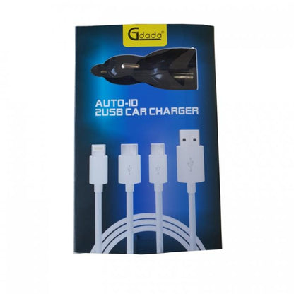 Универсално USB зарядно за кола с два порта и USB кабел 3 в 1 2011