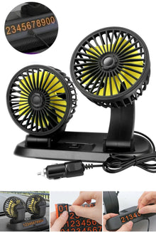 Двоен вентилатор за кола 12V с въртящи се глави и 2 степени Ø10.5см