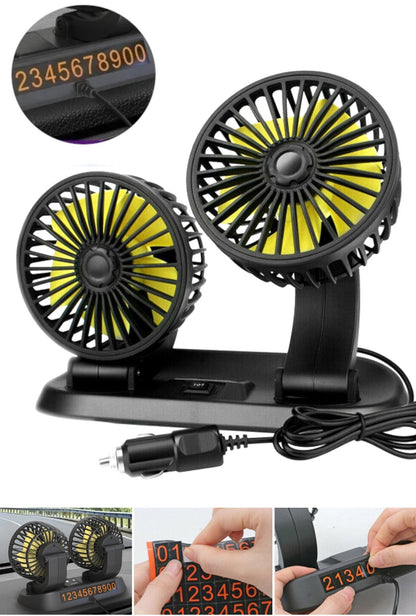 Двоен вентилатор за кола 12V с въртящи се глави и 2 степени Ø10.5см