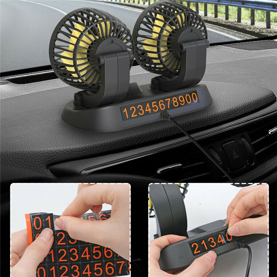 Двоен вентилатор за кола 12V с въртящи се глави и 2 степени Ø10.5см