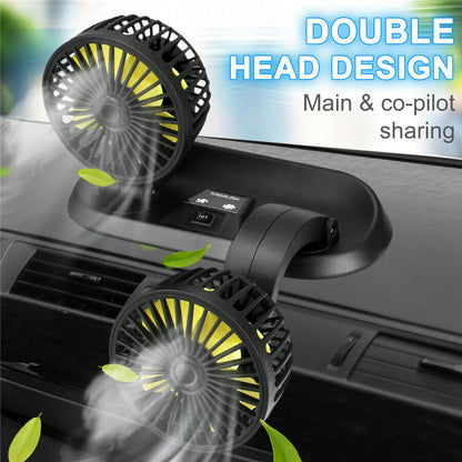 Двоен вентилатор за кола 12V с въртящи се глави и 2 степени Ø10.5см