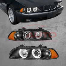 Комплект тунинг фарове с Angel Eyes за BMW 5 Series E39 (1997–2003) – черни, с включени крушки