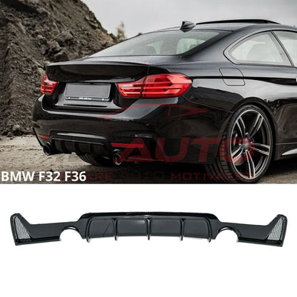 Заден оребрен дифузьор за BMW 4 Series F32 / F36 M Sport – 335 стил двоен ауспух, черен гланц