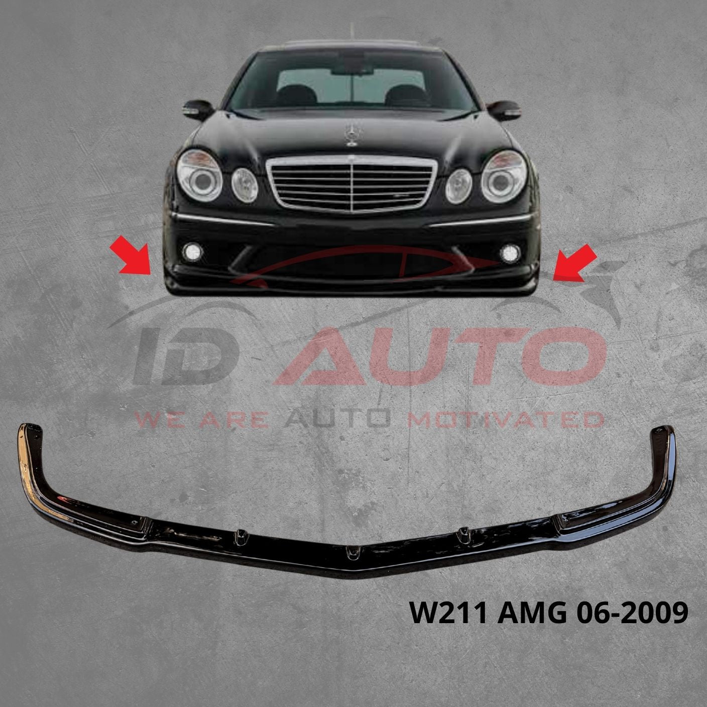 Преден лип спойлер за Mercedes E-Class W211 AMG Facelift (2006–2009) – Черен гланц