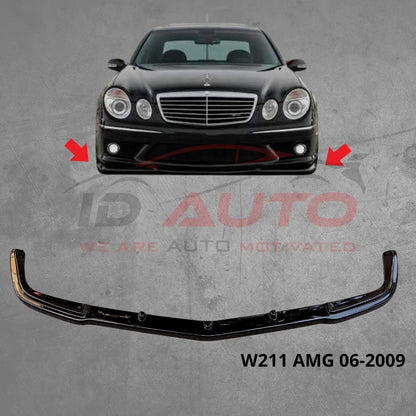 Преден лип спойлер за Mercedes E-Class W211 AMG Facelift (2006–2009) – Черен гланц