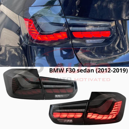 Опушени LED стопове за BMW F30 (2012–2019) – GTS визия с бягащ мигач