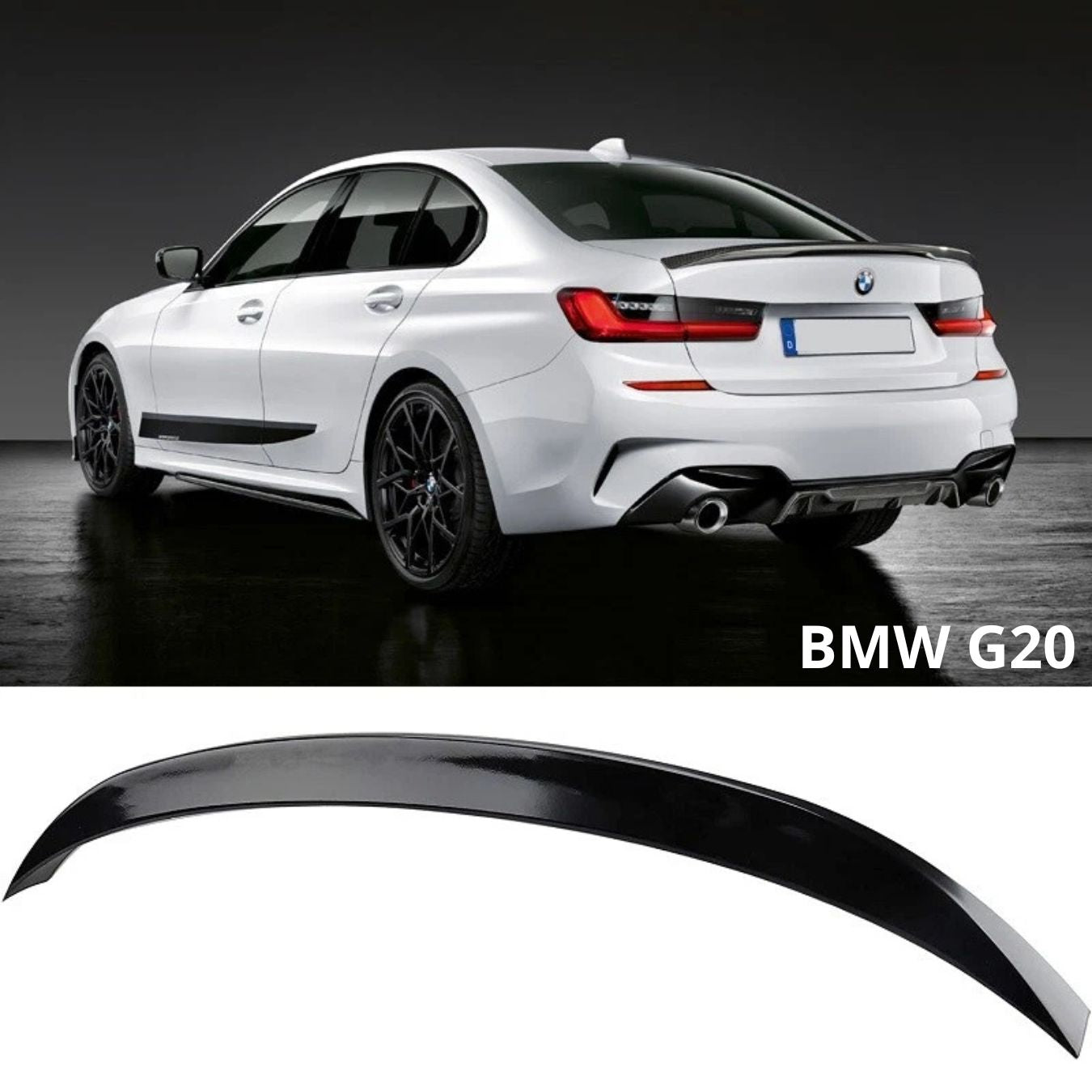Заден лип спойлер за BMW G20 Серия 3 (2019–2024) – Черен гланц
