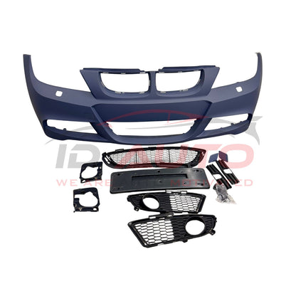 Предна броня за BMW E90/E91 (2005–2008) – M-Tech стил, с отвори за пръскалки, без парктроник, грундирана