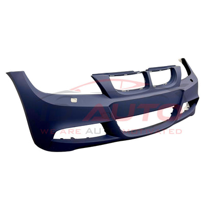 Предна броня за BMW E90/E91 (2005–2008) – M-Tech стил, с отвори за пръскалки, без парктроник, грундирана