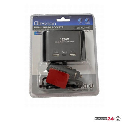 Разклонител за запалка 3-ка + 2 USB + C-Type 1653