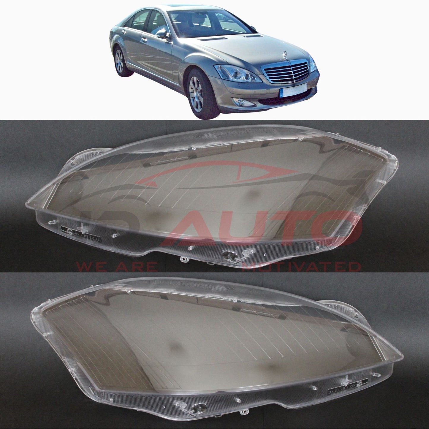 Стъкла / капаци за фарове – Mercedes S-Class W221 (2005–2009) – комплект
