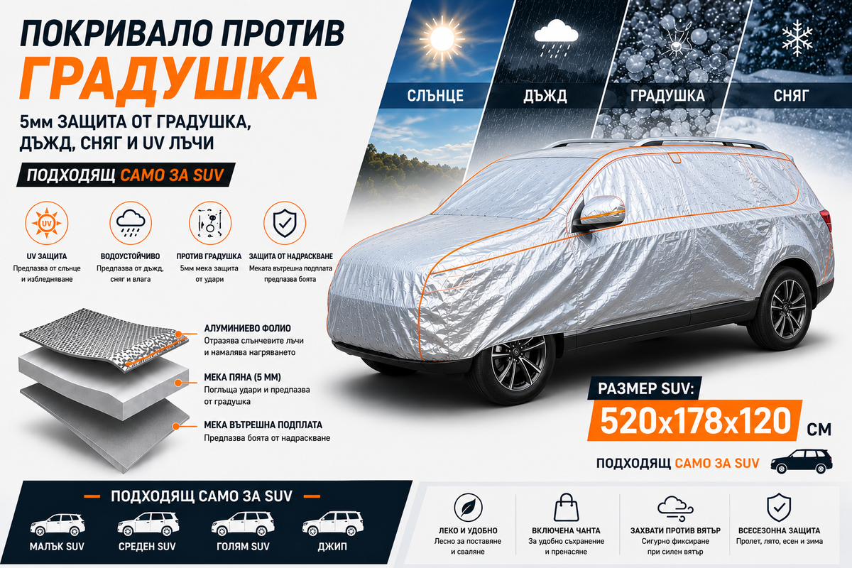 Покривало Против Градушка за SUV / Джип XXL 520x178x120 см – 5 мм Антиградушкова Защита