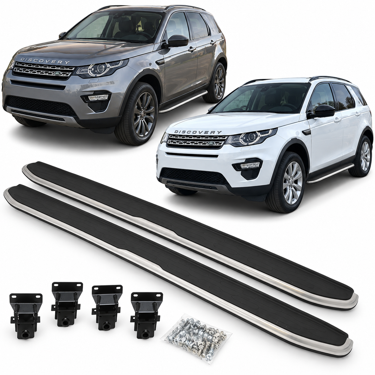 Странични степенки за Land Rover Discovery Sport L550 (2014–2019) – Черни със сребрист кант