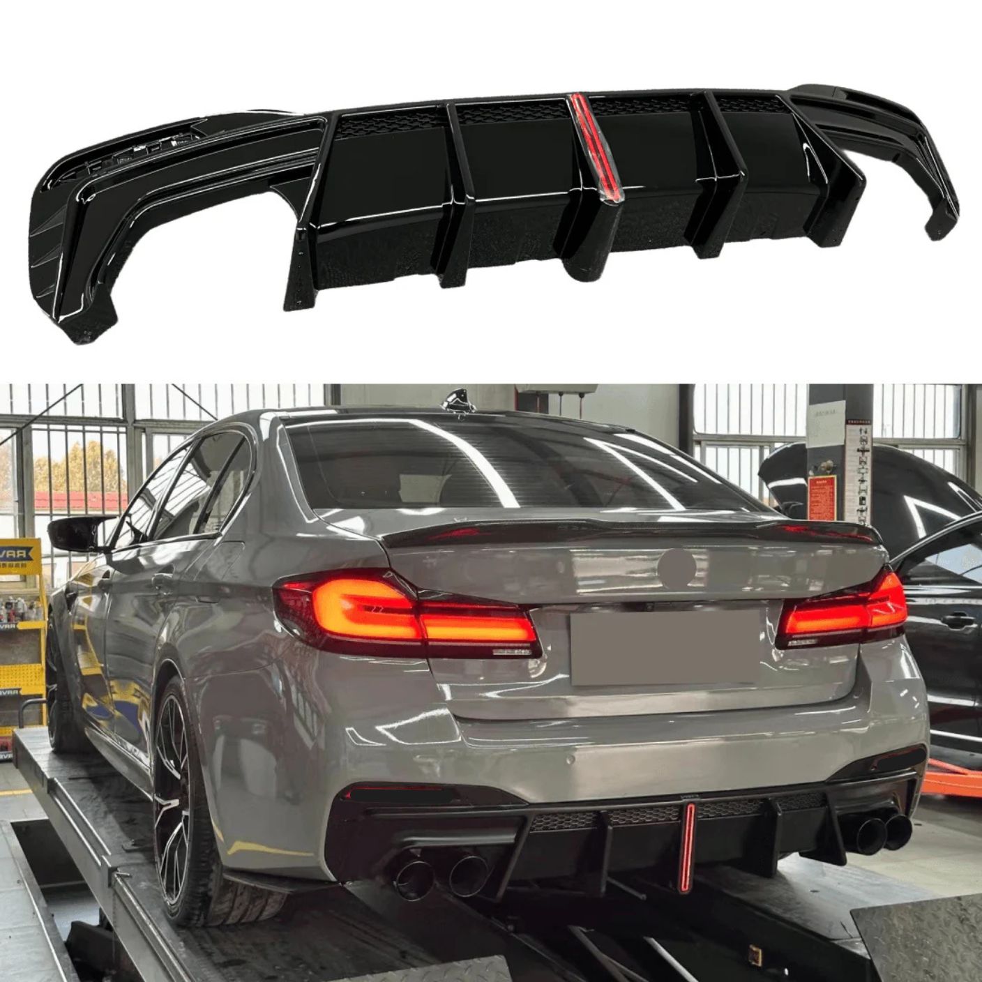 Заден дифузьор с F1 стоп за BMW G30 G31 – M5 визия, Черен гланц