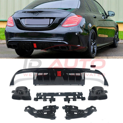BRB заден дифузьор за Mercedes C-Class W205 (2014-2019) с F1 стоп и накрайници  – Черен гланц
