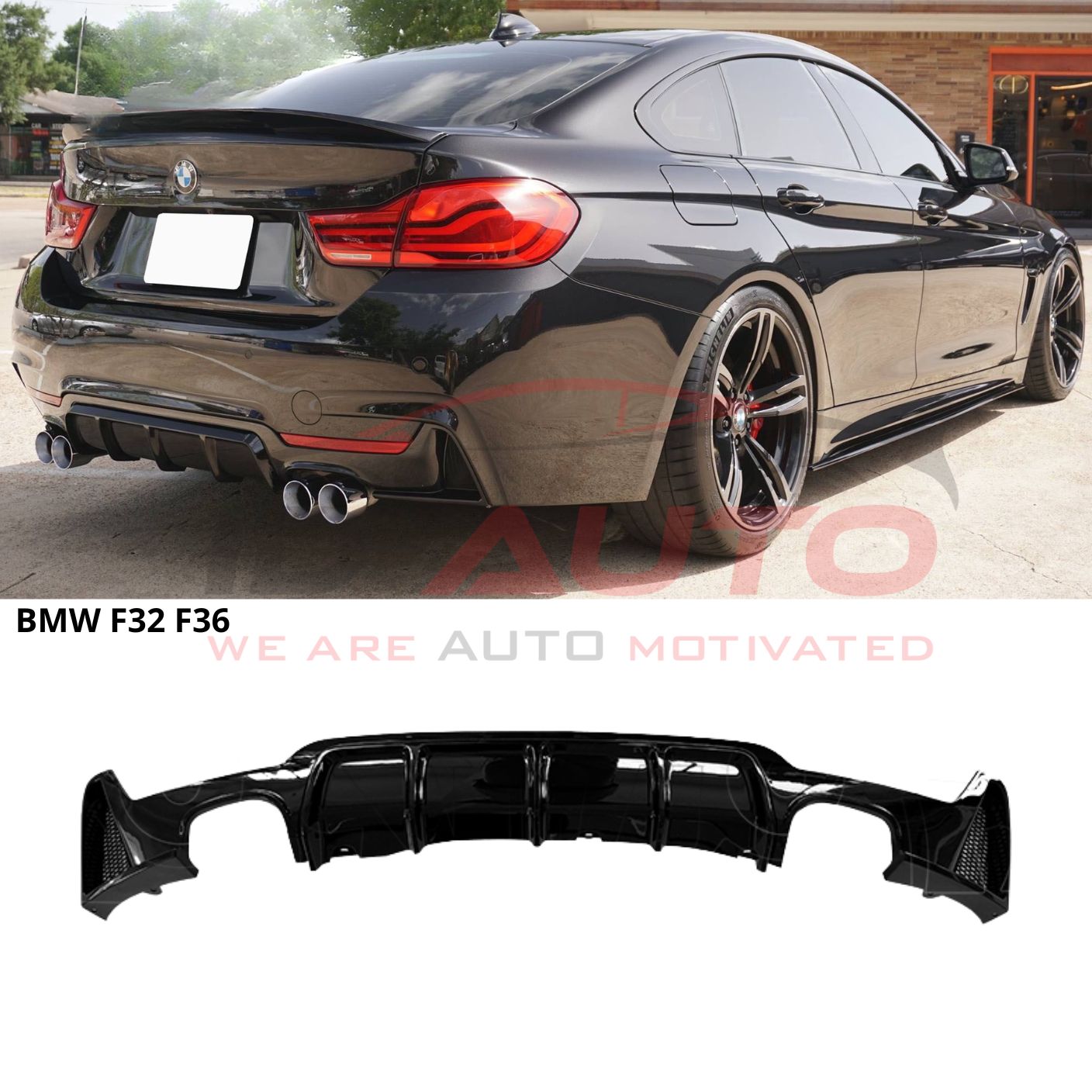 Заден двоен оребрен дифузьор за BMW 4 Series F32 / F36 M Sport – черен гланц