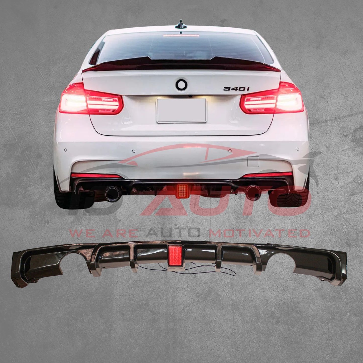 Дифузьор за Задна броня BMW F30 / F31 с F1 стоп – Черен гланц с щипки