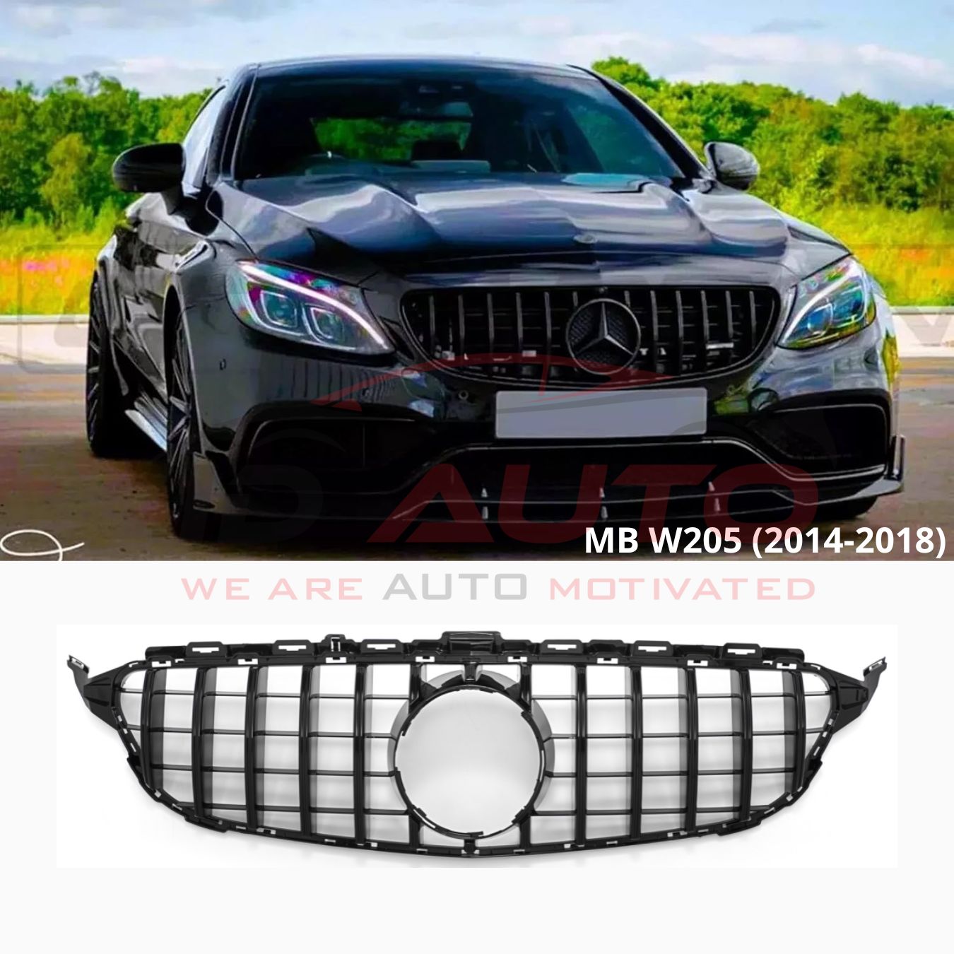 Тунинг решетка за Mercedes C-Class W205 (2014–2018) – GT визия черен гланц