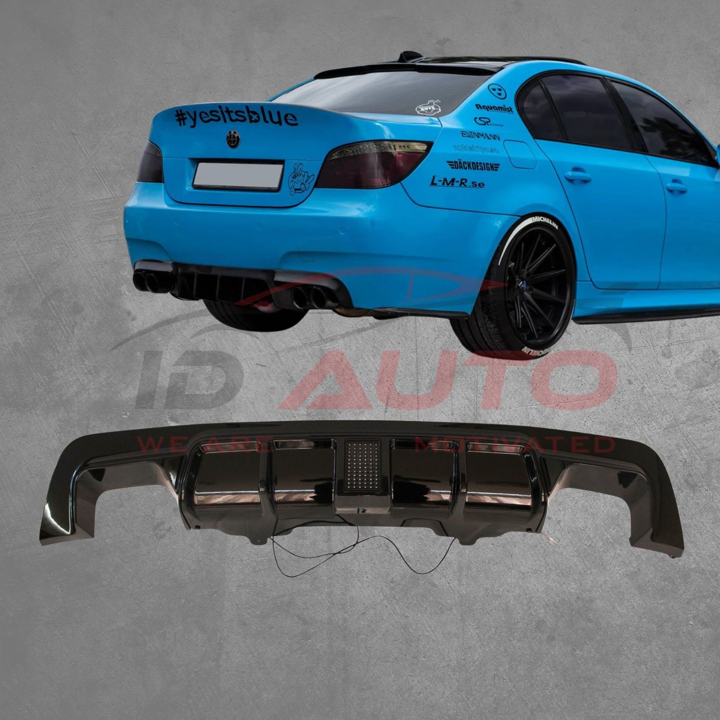 Дифузьор за Задна броня BMW E60 / E61 с F1 стоп – Черен гланц с щипки