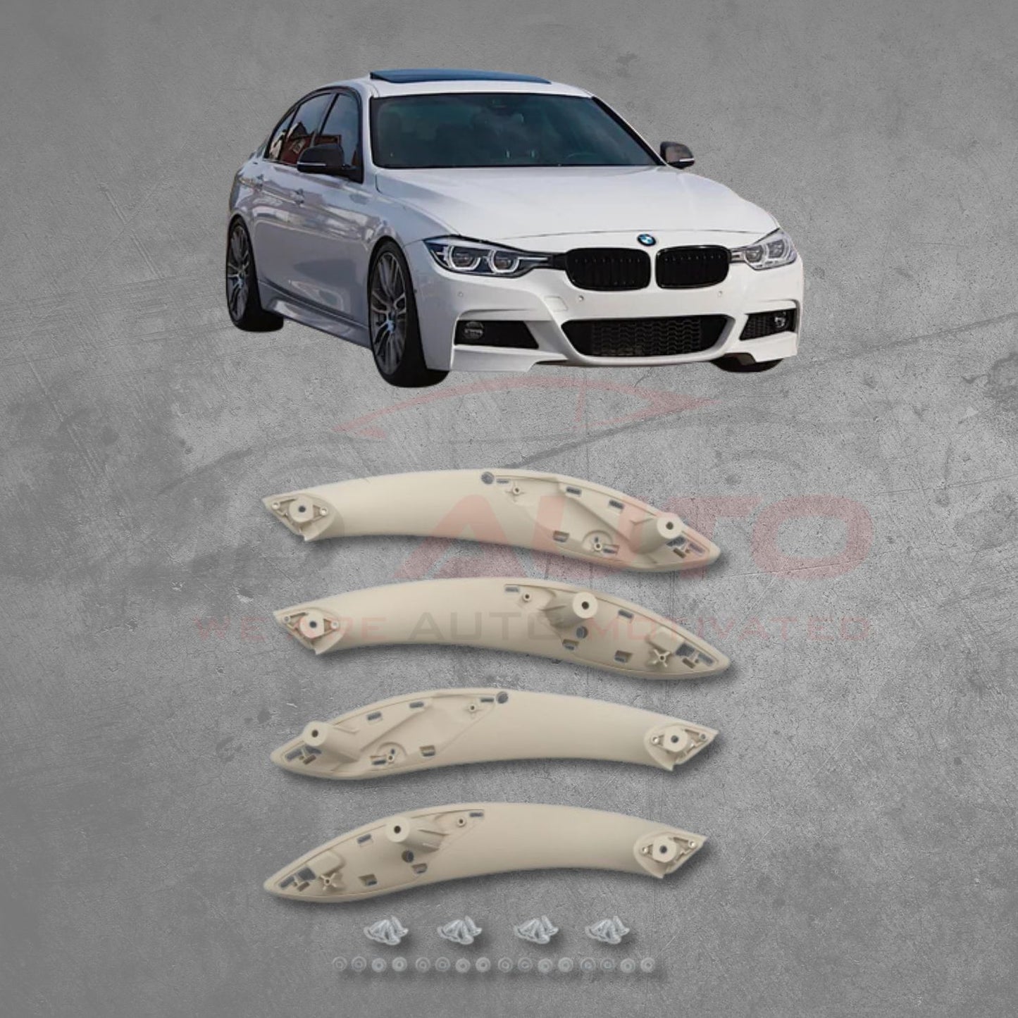 Комплект вътрешни дръжки за BMW F30 / F31 (2012–2019) – бежови, пълен комплект с капачки и болтове