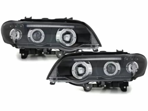 Комплeкт Кристални фарове с Angel Eyes за BMW X5 Е53 (99-03) - черни