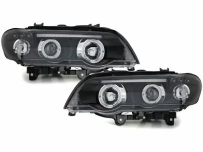 Комплeкт Кристални фарове с Angel Eyes за BMW X5 Е53 (99-03) - черни