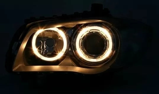 Кристални фарове Angel Eyes за BMW E87 (2004–2011) – черен корпус