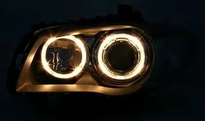 Кристални фарове Angel Eyes за BMW E87 (2004–2011) – черен корпус