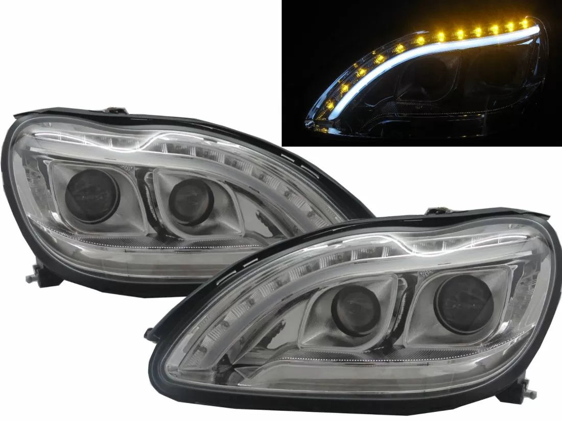 Кристални Фарове Lightbar за Mercedes S-Class W220 (1998-2005) с Биксенонови Лупи