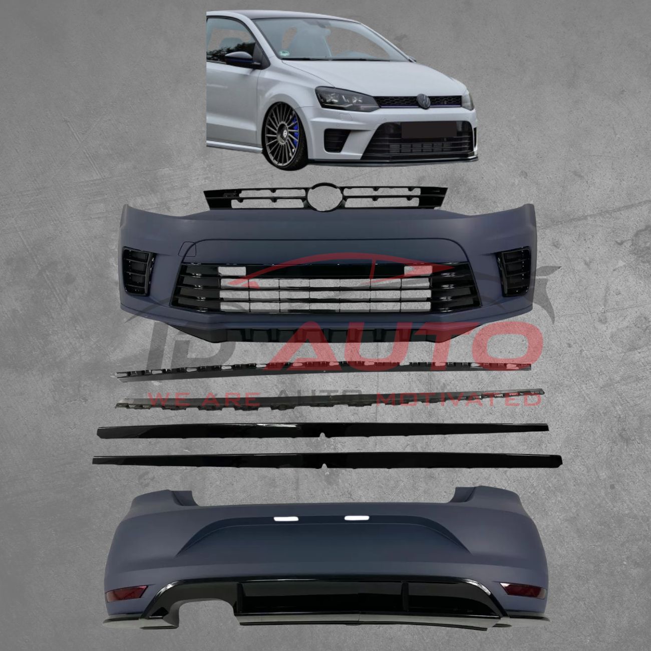 Боди кит пакет за VW Polo (2010-2018) – R дизайн, грундиран