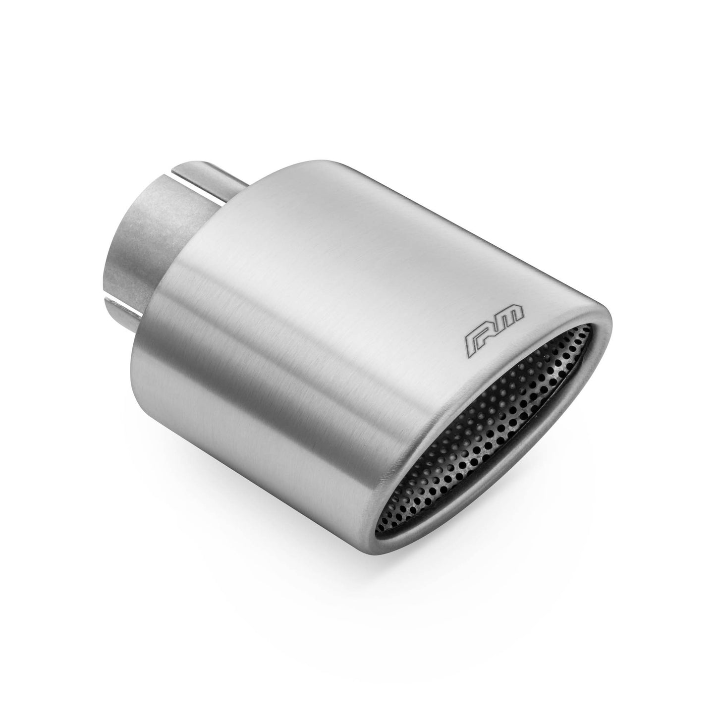 RM Motors slanted oval tip in satin stainless steel with perforated diffuser