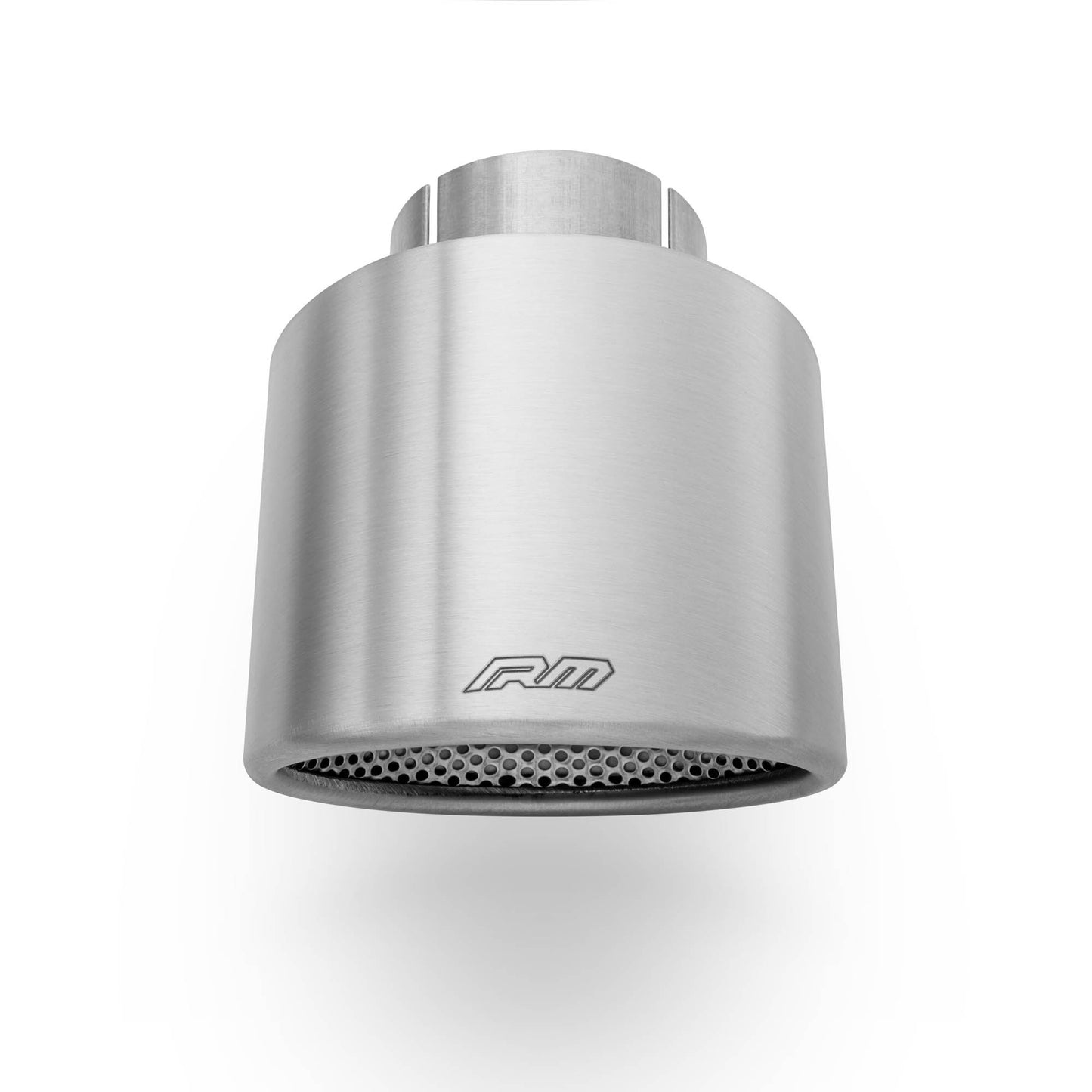 RM Motors slanted oval tip in satin stainless steel with perforated diffuser
