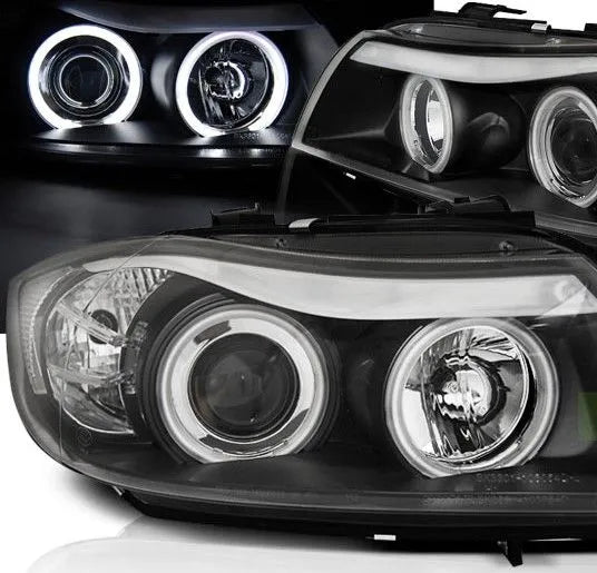 Кристални фарове CCFL Angel Eyes за BMW E90 / E91 (2005–2008) – Черен корпус