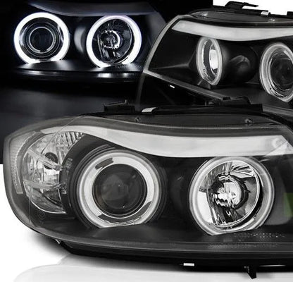 Кристални фарове CCFL Angel Eyes за BMW E90 / E91 (2005–2008) – Черен корпус