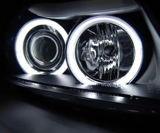 Кристални фарове CCFL Angel Eyes за BMW E90 / E91 (2005–2008) – Черен корпус
