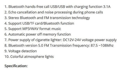 FM Трансмитер LED Bluetooth 12-24V