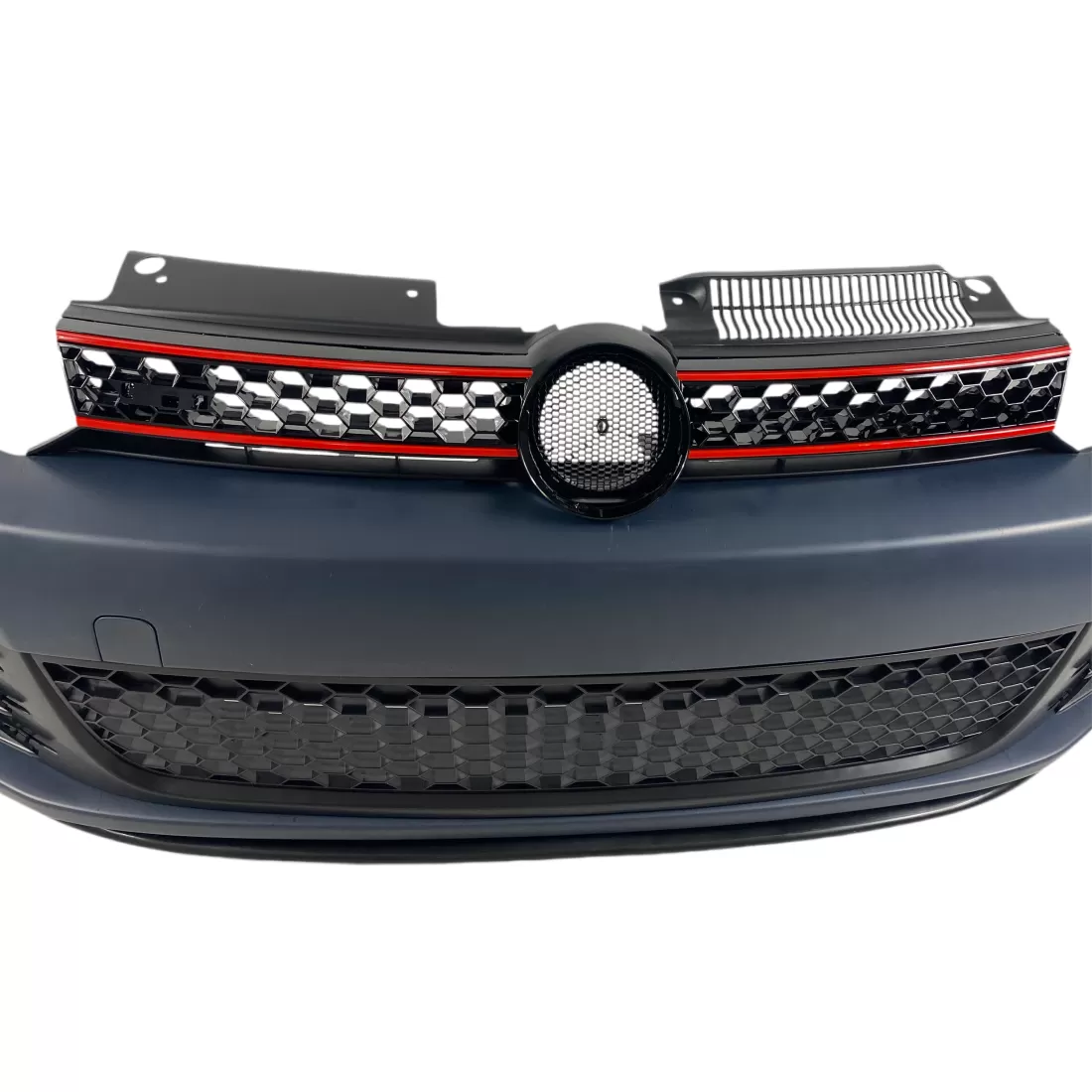 Предна броня VW Golf 6 – GTI дизайн с решетка и халогени, с/без отвори за парктроник, грундирана