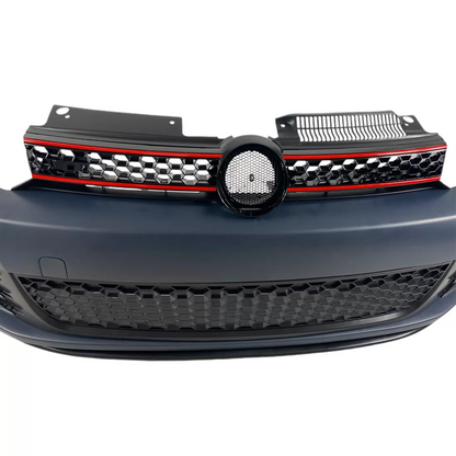 Предна броня VW Golf 6 – GTI дизайн с решетка и халогени, с/без отвори за парктроник, грундирана