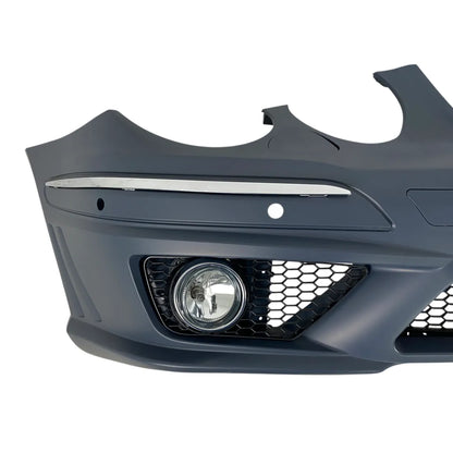 Предна броня AMG за Mercedes E-Class W211 (2006–2009) с парктроник отвори и халогени – грундирана
