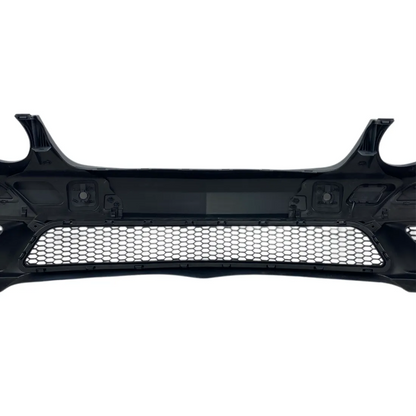 Предна броня AMG за Mercedes E-Class W211 (2006–2009) с парктроник отвори и халогени – грундирана